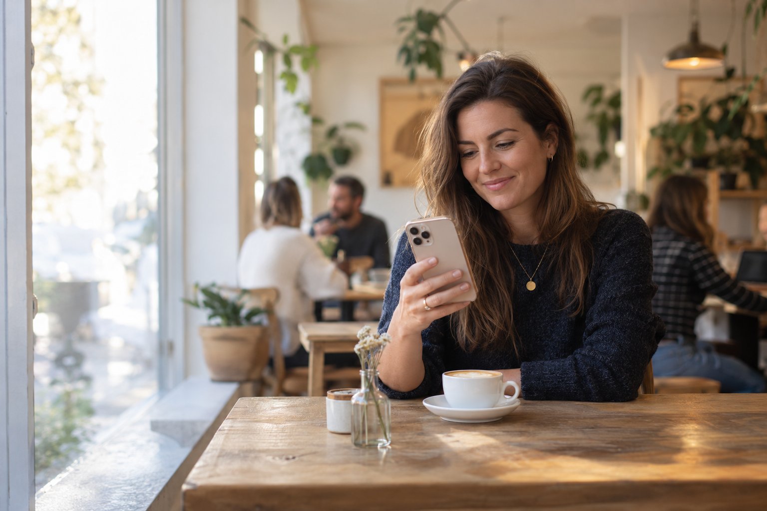 Taking a business call on a mobile away from the office